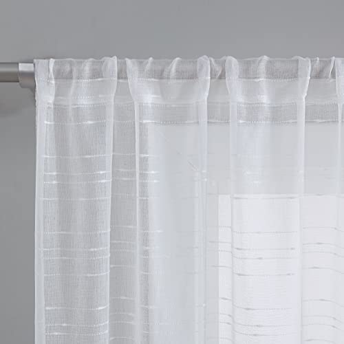 Laura Ashley White Sheer Curtains with Rod Pocket for Bedroom, Each Panel Measures 38" W x 84" L, Lehman, 4 Panels  
Lau