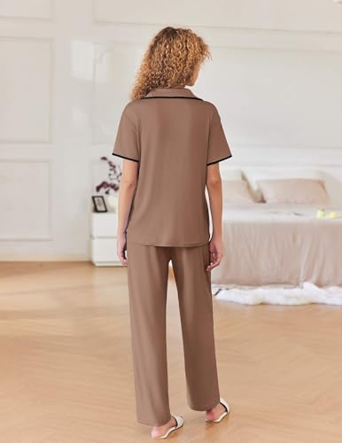 Ekouaer Women's Button Down Pajamas - Soft Short Sleeve Lounge Set with Long Pant
| Ekouaer Women Notch Collar Pajamas