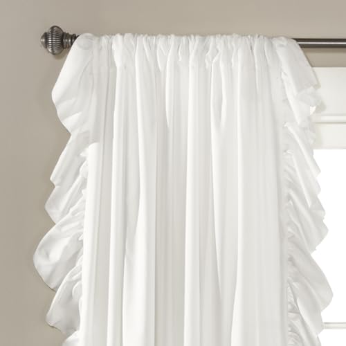Lush Decor Reyna Ruffle Window Curtain Panel Set - Flowy Curtain Set for Bedroom, Living Room, or Dining Room - Romantic