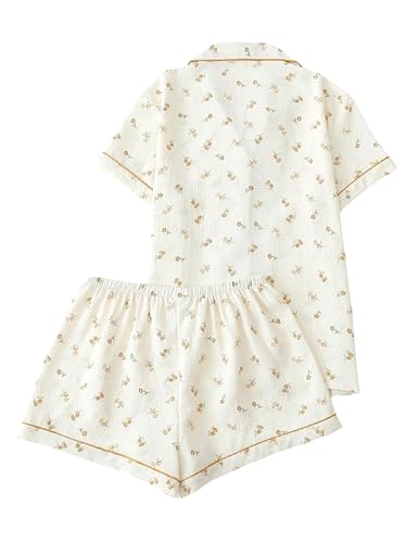 Remidoo Women's Floral Pj Set Short Sleeve Sleepwear for Summer Comfortable Pajamas