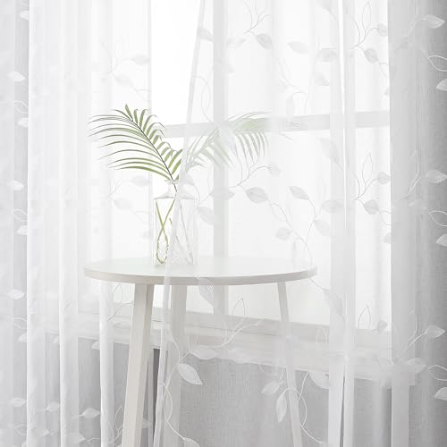 Tollpiz White Leaf Sheer Curtains for Bedroom Enhance Privacy and Natural Light
| Tollpiz White Leaf Embroidered Curtai