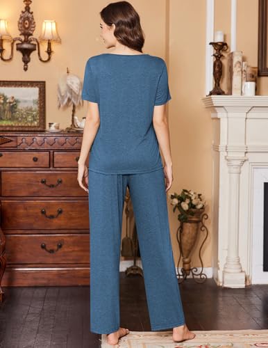 Ekouaer Women's Soft 2 Piece Lounge Pajamas Set V-neck Short Sleeve Top Pants with Pockets
| Ekouaer Women's Pajamas Se