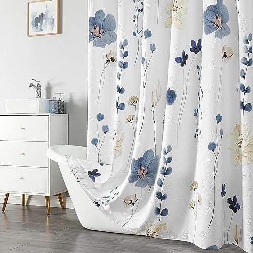 QiyI Waterproof Grey Beige Flower Shower Curtain, 3D Embossed Butterflies, Minimalist White, 72x72 with Hooks  
QiyI Gre