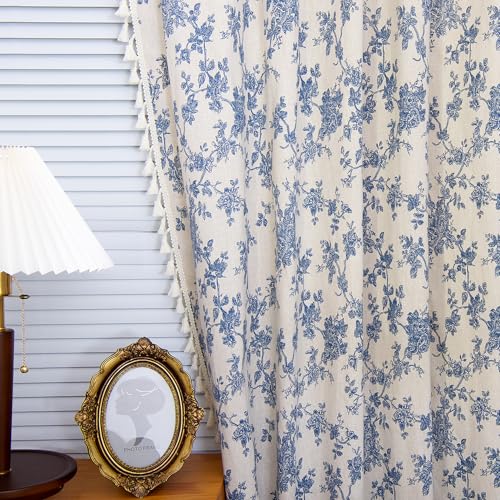 Vintage Floral Curtains for Living Room Light Filtering Flower Patterned Curtain for bedroom, dining room, and kitchen D