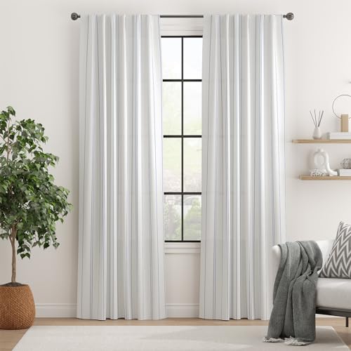 Blue and White Striped Curtains Living Room Bedroom - Pinstripe Privacy Light Filtering Rod Pocket Modern Window Curtain