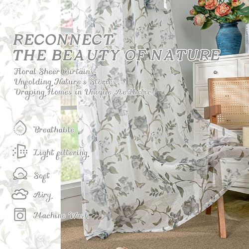 Floral Sheer Curtains for Living Room Window Vintage Farmhouse Light Filtering Privacy
| Vintage Farmhouse Light Filter