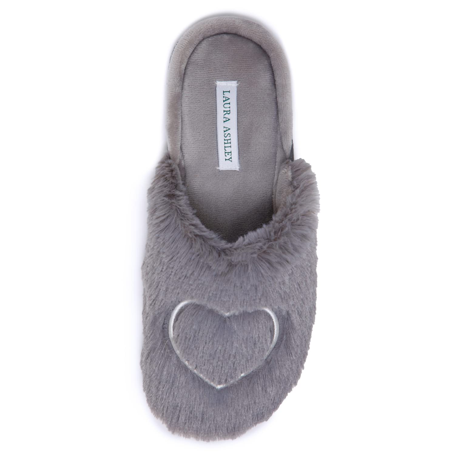 Laura Ashley Women's Fuzzy Heart House Slippers Hard Soled Faux Fur Lined Clogs Indoor/Outdoor