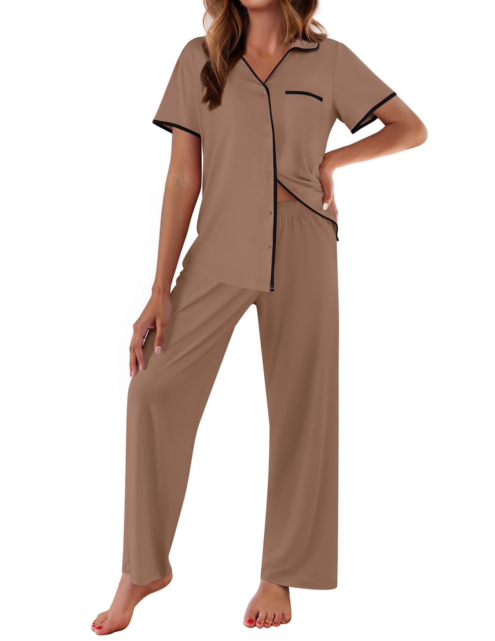 Ekouaer Women's Button Down Pajamas - Soft Short Sleeve Lounge Set with Long Pant
| Ekouaer Women Notch Collar Pajamas