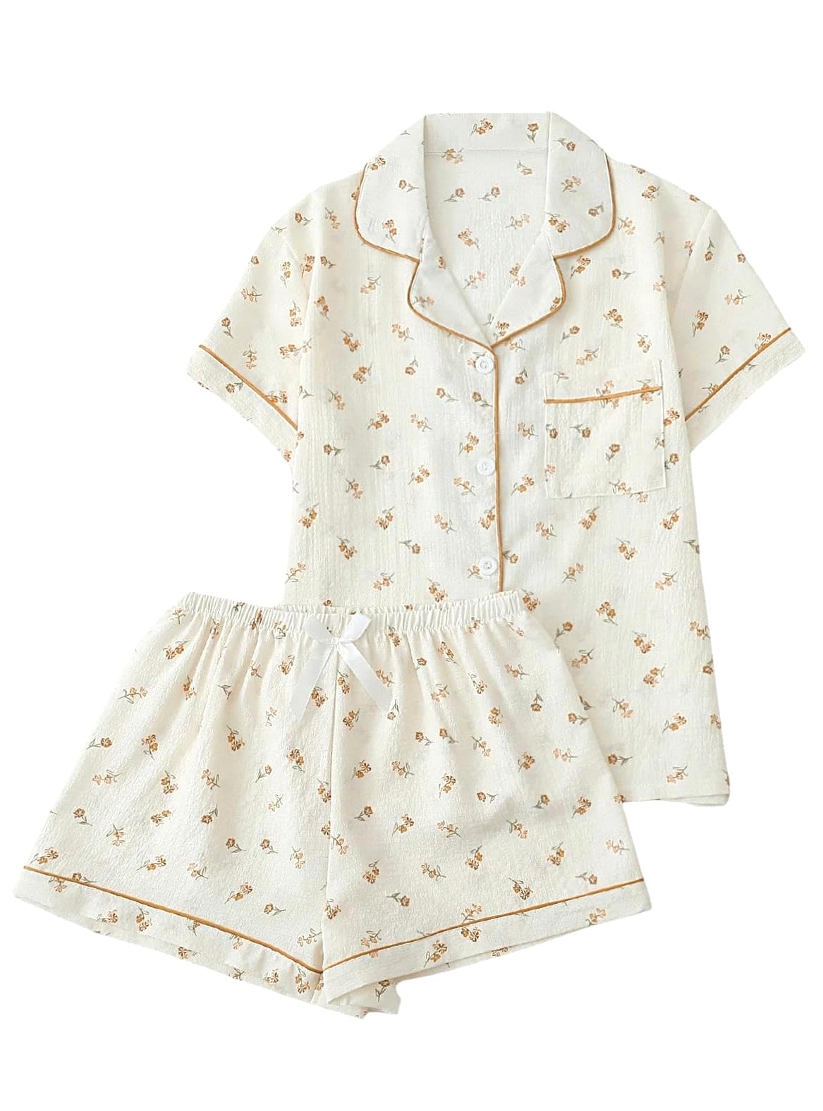 Remidoo Women's Floral Pj Set Short Sleeve Sleepwear for Summer Comfortable Pajamas