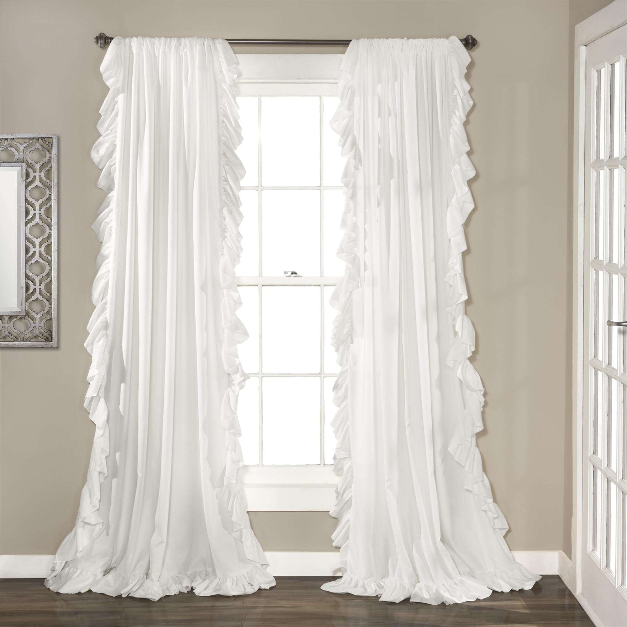 Lush Decor Reyna Ruffle Window Curtain Panel Set - Flowy Curtain Set for Bedroom, Living Room, or Dining Room - Romantic