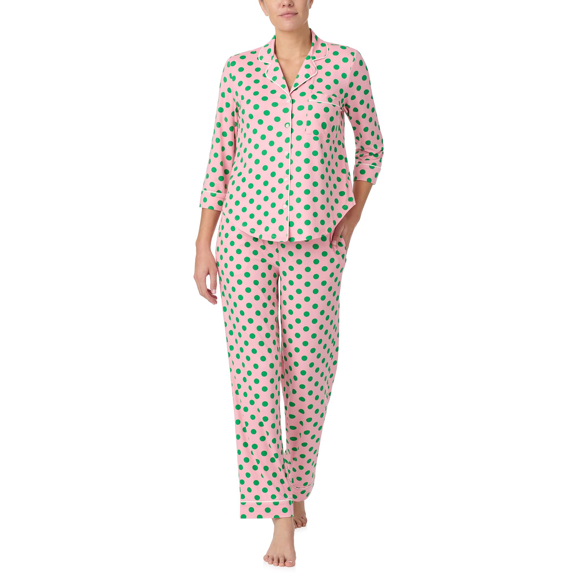 Kate Spade New York Women’s Sleepwear Pajama Set, Notch Collar 3/4 Sleeve Top & Full Length Pants Not Suitable for Work