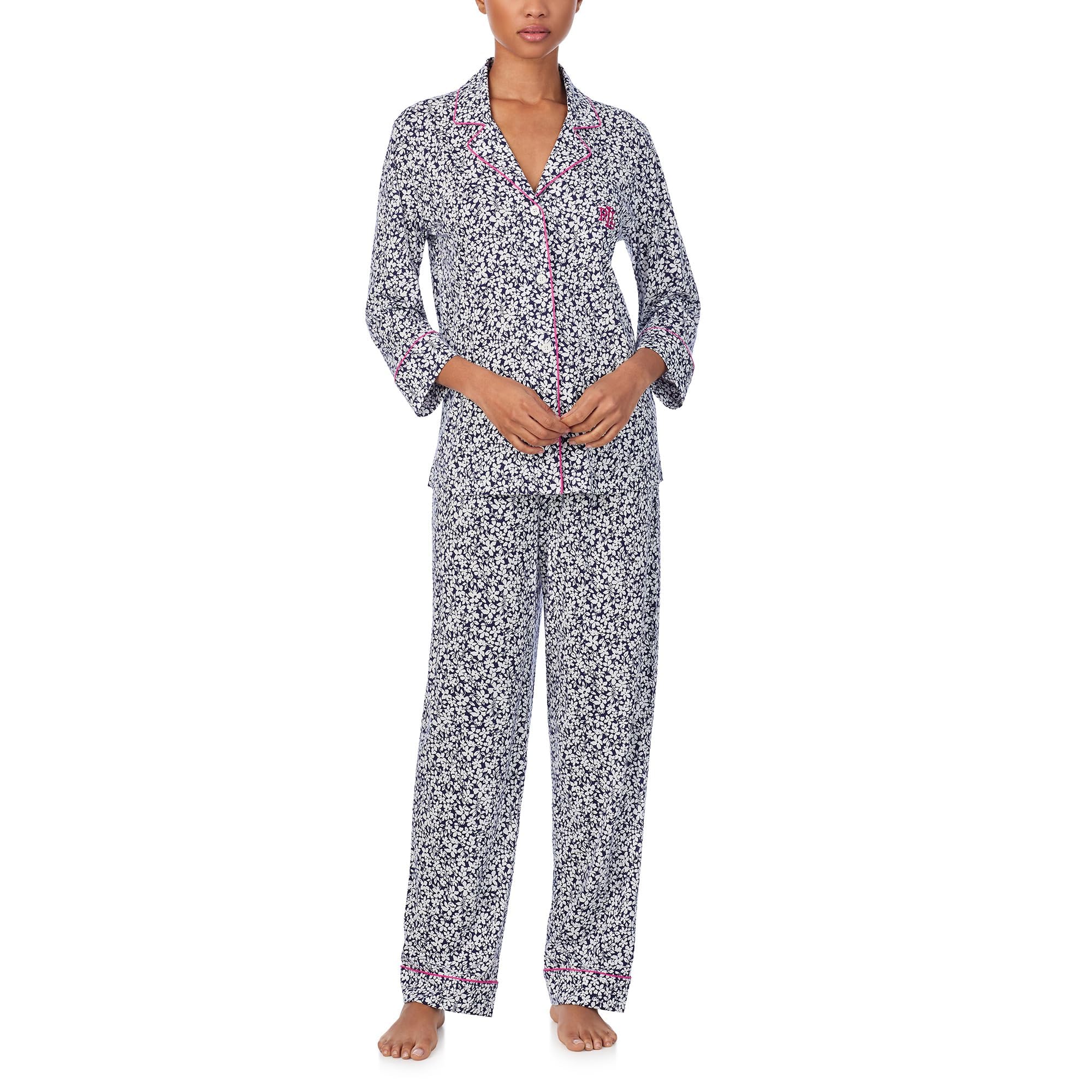 Lauren Ralph Lauren Women's Comfortable 3/4 Sleeve Notch Collar Long Pants Pajama Set for Nightwear
| Lauren Ralph Laur