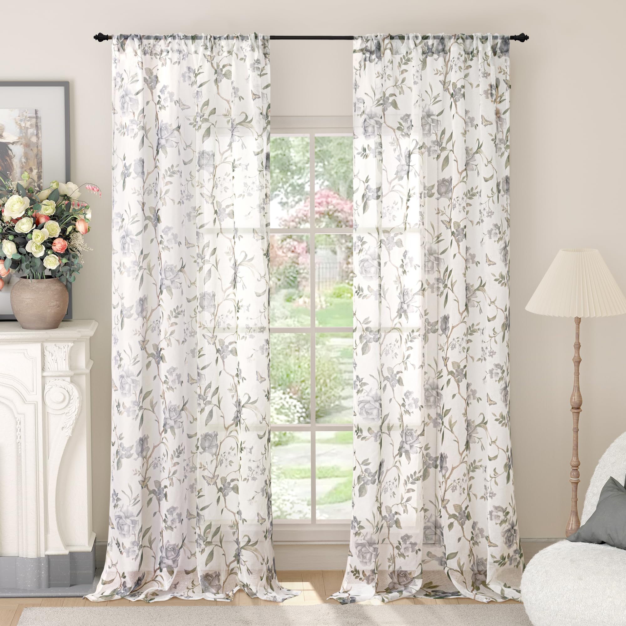 Floral Sheer Curtains for Living Room Window Vintage Farmhouse Light Filtering Privacy
| Vintage Farmhouse Light Filter