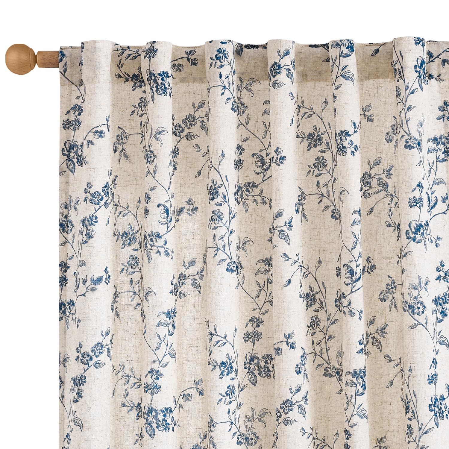 Lazzzy Blue Floral Linen Curtains for Living Room and Bedroom
| Farmhouse Style Blue on Beige Linen Curtains 84 Inch Le